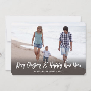 Brushed White Script Christmas & New Years 2 Photo Holiday Card