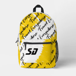 Brushed White Yellow Black with Initials Printed Backpack