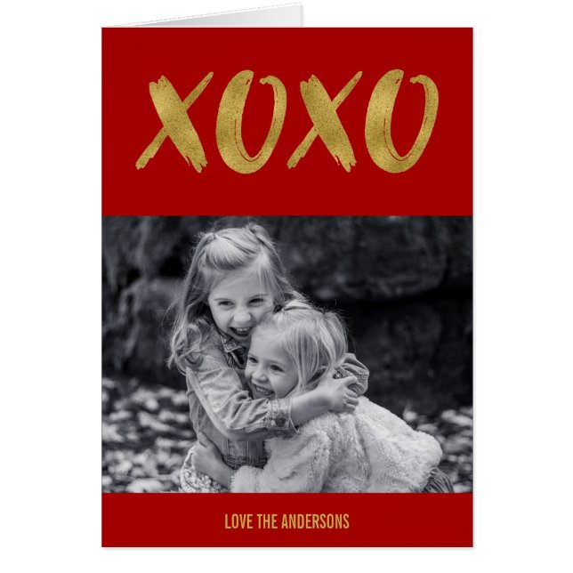 Brushed XOXO Gold Foil Valentine's Day Photo Card (Front)