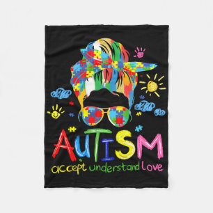 Brushstroke Autism Awareness Accept Love Messy Bun Fleece Blanket