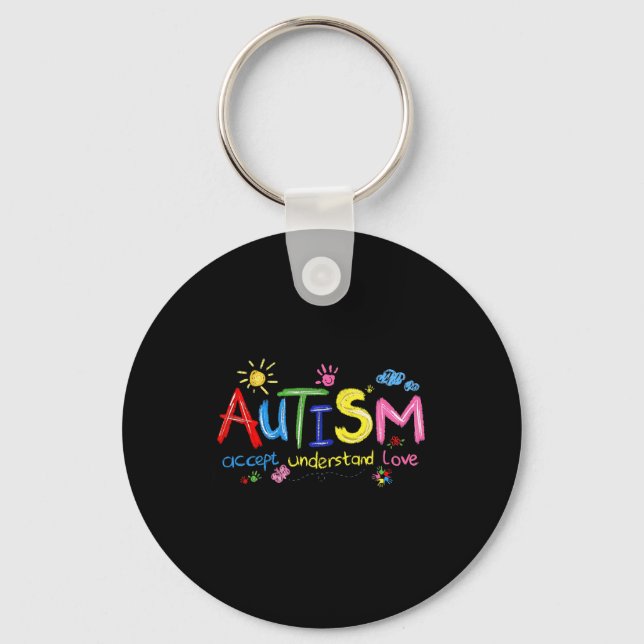 Brushstroke Autism Awareness Accept Understand Lov Key Ring (Front)