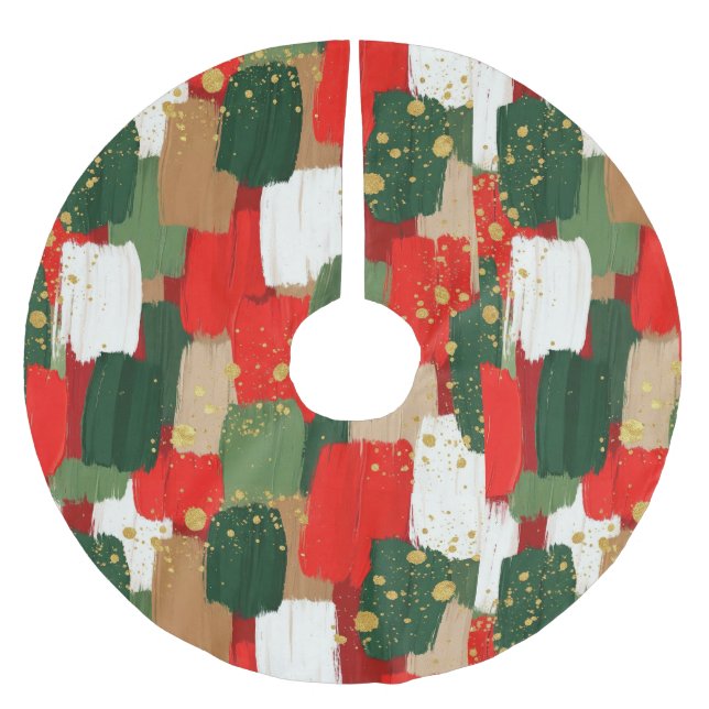 Brushstroke Cheer in Red, Green & Gold Brushed Polyester Tree Skirt (Front)