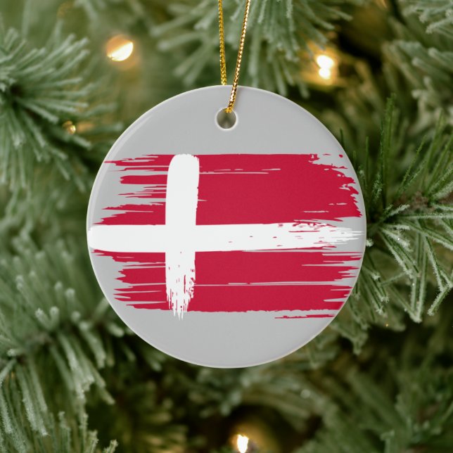 Brushstroke Denmark Flag Ceramic Ornament (Tree)