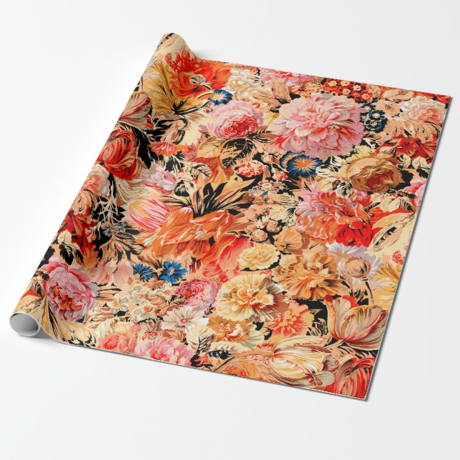 Brushstroke flower pattern wrapping paper (Unrolled)