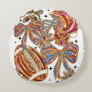 Brushstroke Football Coquette Round Cushion
