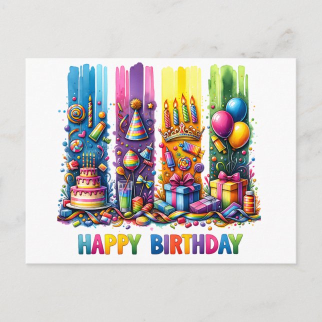 Brushstroke Happy Birthday  Postcard (Front)