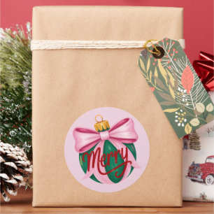 Brushstroke Ornament Preppy Xmas Coquette Xmas Classic Round Sticker