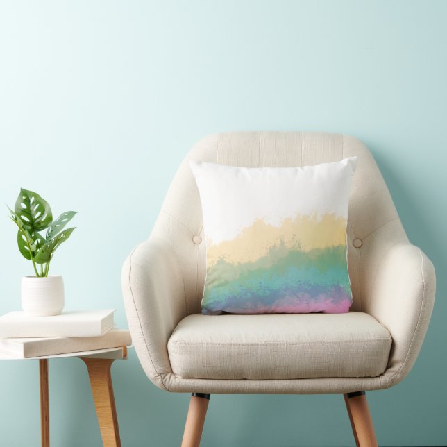 Brushstroke rainbow watercolour cushion (Chair)