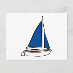 Brushstroke Ship with Blue Sail Postcard