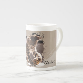 brushstroke taupe pets name typography & photo bone china mug