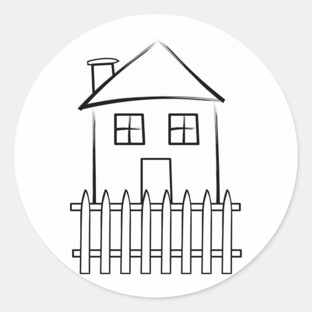 Brushstroke White Picket Fence House Classic Round Sticker (Front)