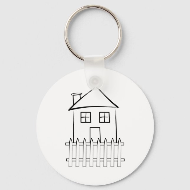Brushstroke White Picket Fence House Key Ring (Front)
