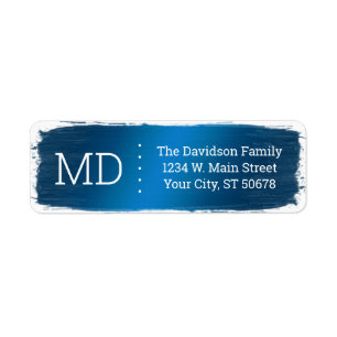 Brushstrokes Blue Gradient Return Address Label