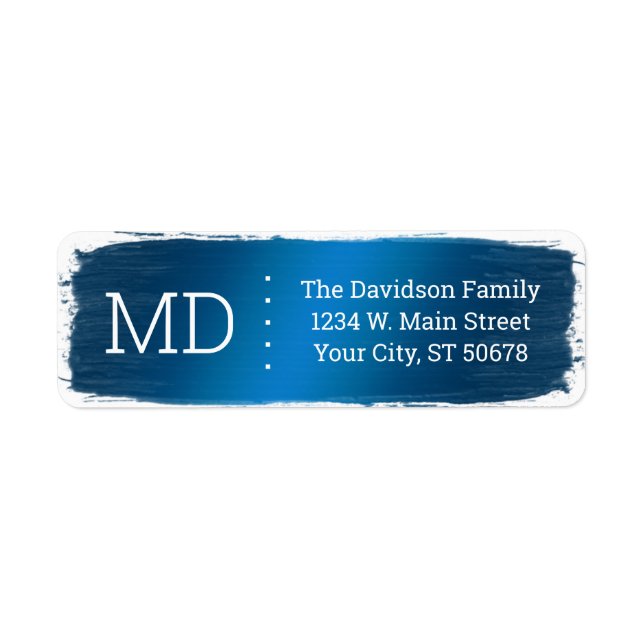 Brushstrokes Blue Gradient Return Address Label (Front)