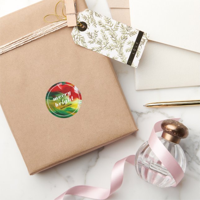 Brushstrokes Festive Abstract Christmas Background Classic Round Sticker (Gifting)