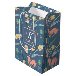 Brushstrokes illustration colourful tulips pattern medium gift bag