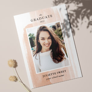 Brushstrokes   Peach Photo Girly Graduation  Invitation