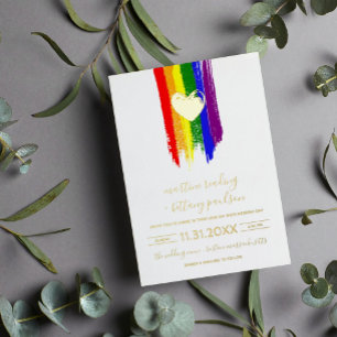 Brushstrokes Pride Flag & Gold Heart Wedding 