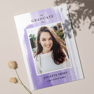 Brushstrokes   Purple Photo Girly Graduation Invitation