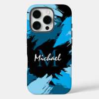 Brushstrokes shades of blue name with monogram