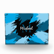 Brushstrokes shades of blue name with monogram