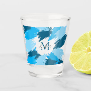 Brushstrokes shades of blue name with monogram shot glass