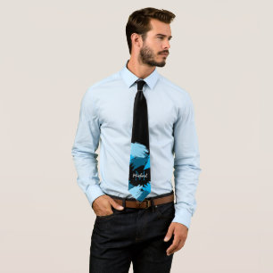 Brushstrokes shades of blue name with monogram tie