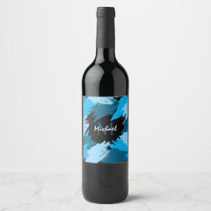 Brushstrokes shades of blue name with monogram wine label