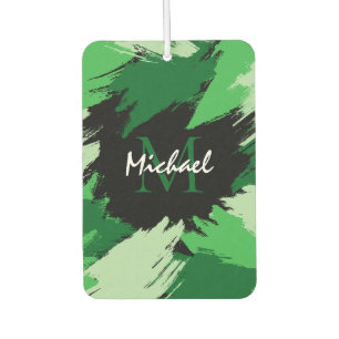 Brushstrokes shades of green name with monogram car air freshener