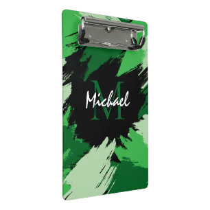 Brushstrokes shades of green name with monogram mini clipboard