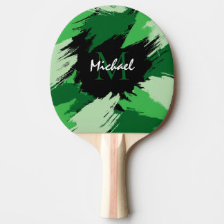 Brushstrokes shades of green name with monogram ping pong paddle