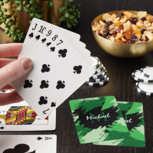 Brushstrokes shades of green name with monogram playing cards