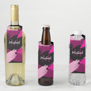 Brushstrokes shades of hot pink name with monogram bottle tag