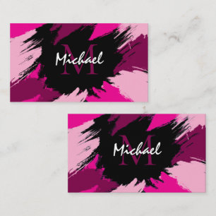 Brushstrokes shades of hot pink name with monogram business card