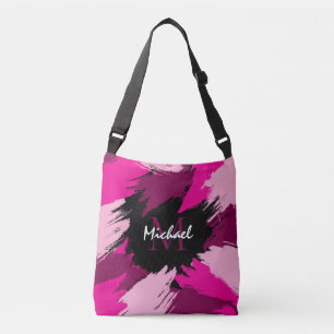 Brushstrokes shades of hot pink name with monogram crossbody bag