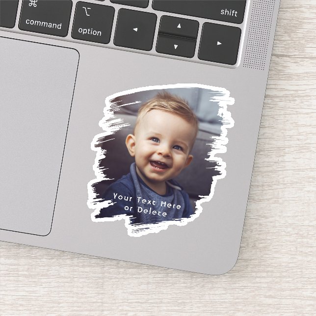 Brushstrokes & Simple White Text Cute Photo Vinyl (Detail)