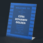 Brushstrokes Stripes Blue Bar Bat Mitzvah CUSTOM Pedestal Sign<br><div class="desc">Perfect sign for a bat mitzvah, bar mitzvah or other Jewish celebration! Hand made abstract art with loose brushstrokes for you on the front! FULLY CUSTOMIZABLE! Click on “Personalise” above to edit the text. Click "edit using design tool" to adjust the fonts, colours and placements and to delete areas if...</div>