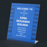 Brushstrokes Stripes Blue Bar Bat Mitzvah CUSTOM Pedestal Sign<br><div class="desc">Perfect sign for a bat mitzvah, bar mitzvah or other Jewish celebration! Hand made abstract art with loose brushstrokes for you on the front! FULLY CUSTOMIZABLE! Click on “Personalise” above to edit the text. Click "edit using design tool" to adjust the fonts, colours and placements and to delete areas if...</div>