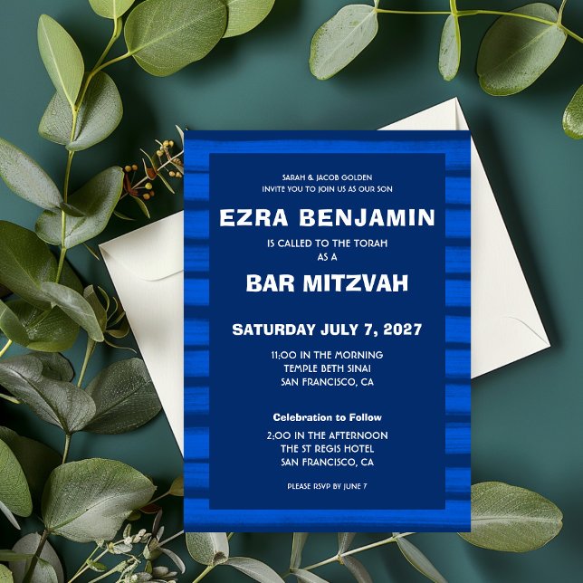 Brushstrokes Stripes Blue Custom Bar Bat Mitzvah Invitation (Brushstrokes Stripes Blue Custom Bar Bat Mitzvah Invitation
)