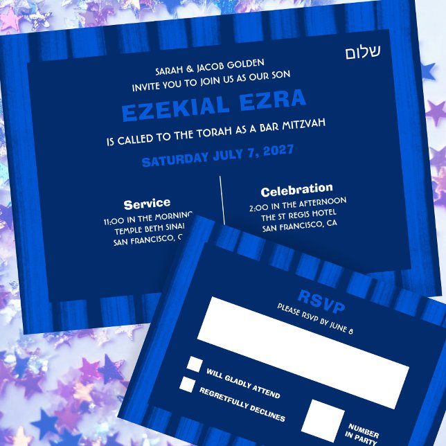 Brushstrokes Stripes Blue Custom Bar Bat Mitzvah Invitation (Brushstrokes Stripes Blue Custom Bar Bat Mitzvah Invitation
)
