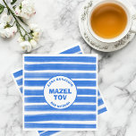 Brushstrokes Stripes Blue Custom Bar Bat Mitzvah Napkin<br><div class="desc">Perfect NAPKIN for a bat mitzvah, bar mitzvah or other Jewish celebration! Hand made abstract art with loose brushstrokes for you on the front! FULLY CUSTOMIZABLE! Click on “Personalise” above to edit the text. Click "edit using design tool" to adjust the fonts, colours and placements. THANK YOU FOR SUPPORTING INDEPENDENT...</div>