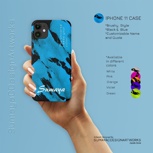 Brushy Black & Blue iPhone 11 Case | Customisable (Brushy Black & Blue iPhone 11 Case | Customizable)