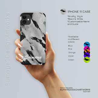 Brushy Black & White iPhone 11 Case | Customisable