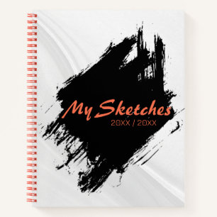 Brushy Black & White Spiral Scketchbook Notebook