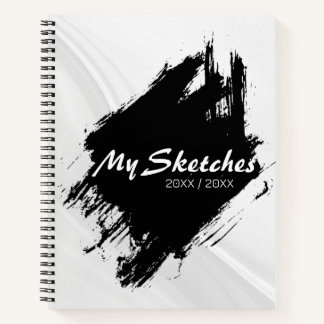 Brushy Black & White Spiral Scketchbook Notebook