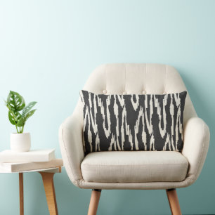 Brushy Ikat Charcoal & Off White Lumbar Cushion