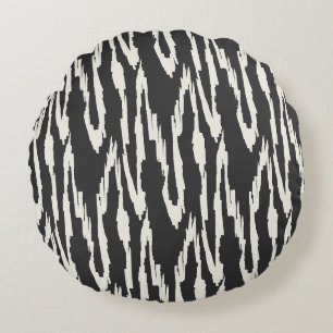 Brushy Ikat  Charcoal & Off White Round Cushion