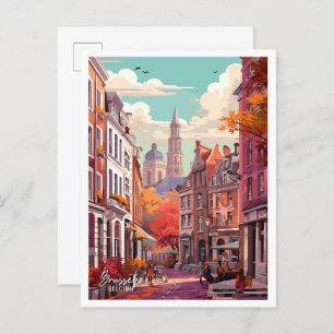 Brussels Belgium Art Vintage Travel Illustration Postcard