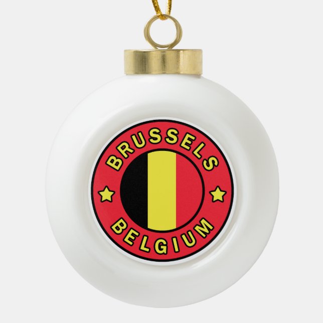 Brussels Belgium Ceramic Ball Christmas Ornament (Front)