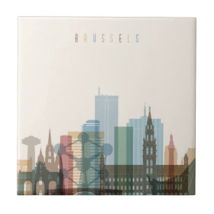 Brussels, Belgium City Skyline Ceramic Tile